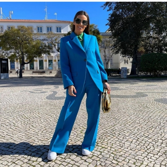 Zara Straight Leg Pants Limited Edition Blue NWT - Picture 6 of 9